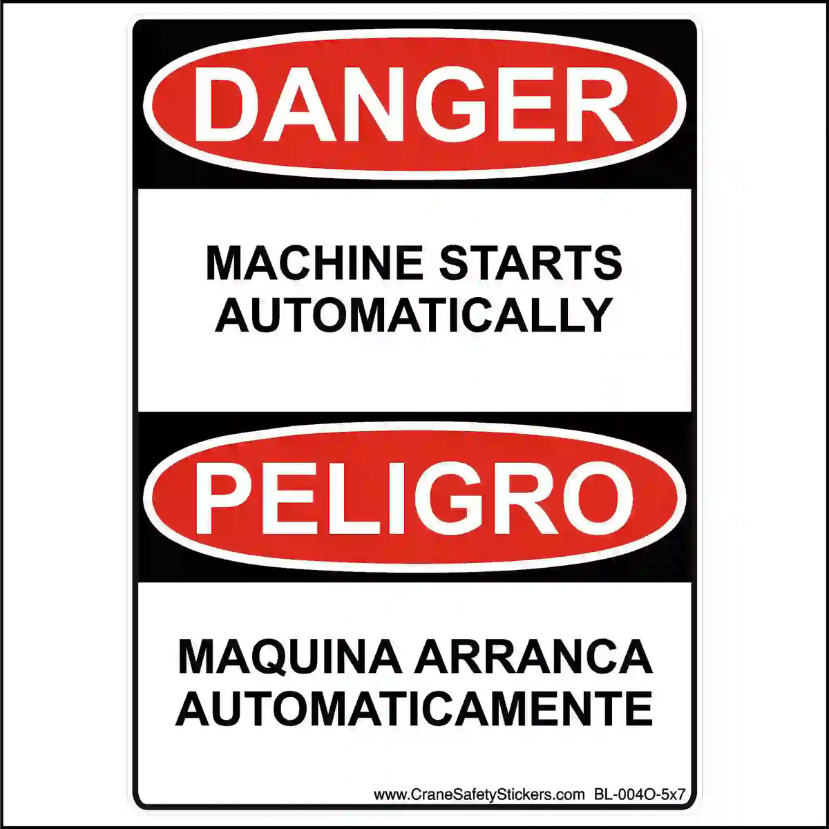 Safety sign with 'DANGER' and 'PELIGRO' warnings on a white background.