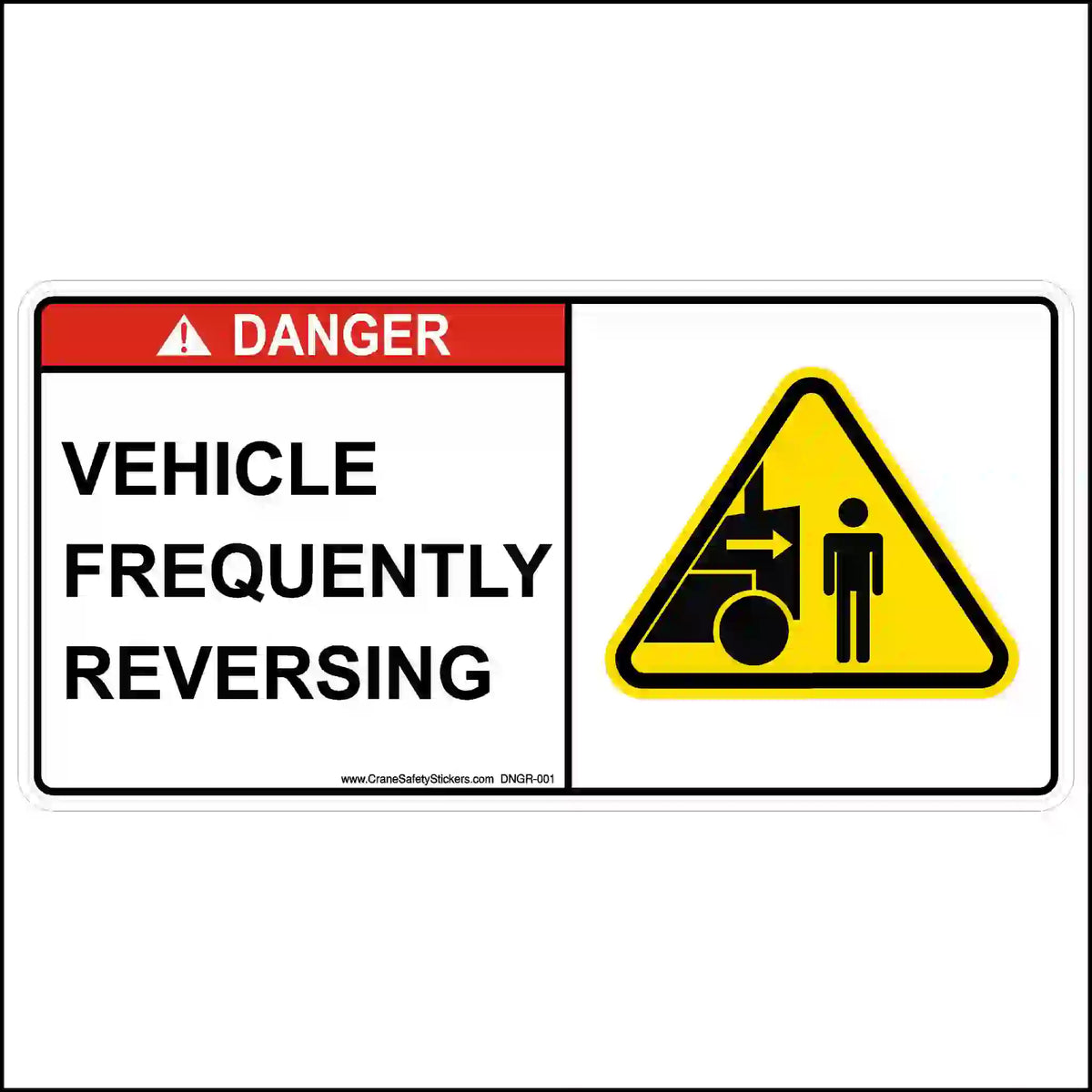 Warning sign indicating a vehicle frequently reversing with a person and wheelchair icon.