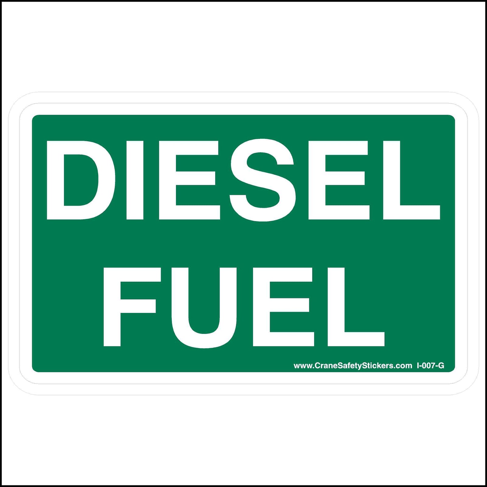 Green and white "Diesel Fuel" sticker for fuel tanks or equipment.