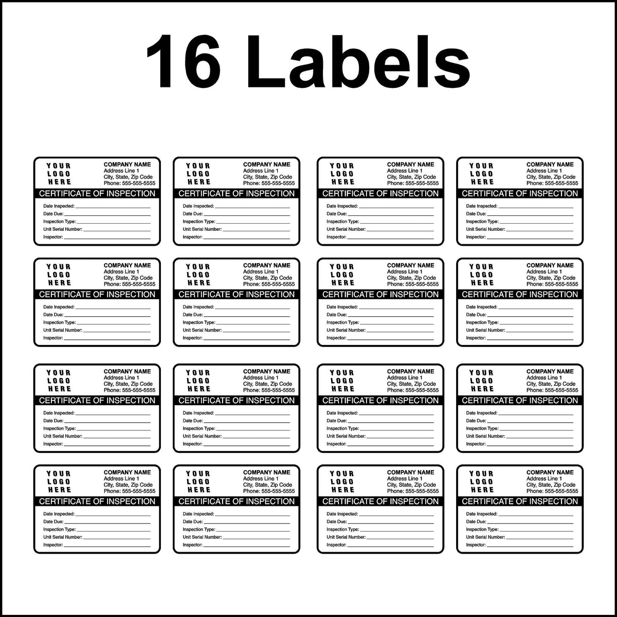 16 Embossable aluminum inspection labels.
