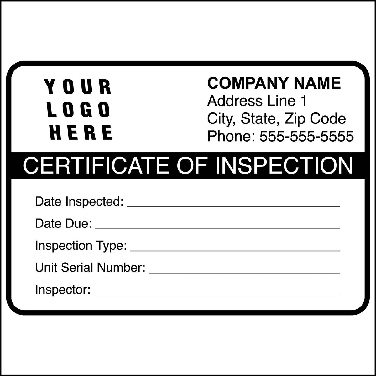 Embossable aluminum inspection label.