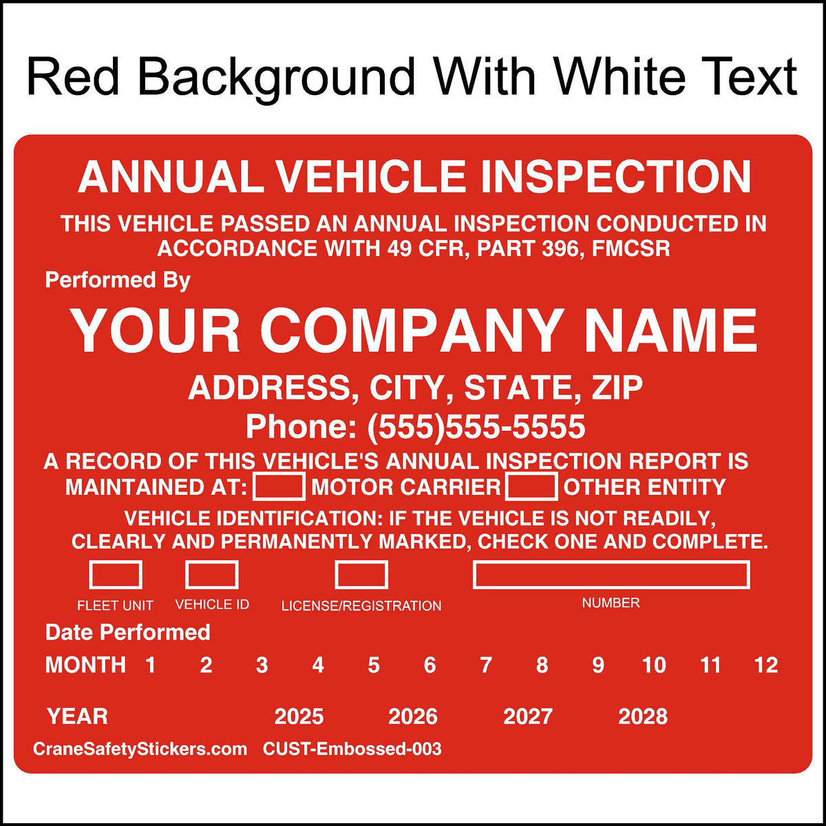 Embossable Aluminum Vehicle Inspection Labels