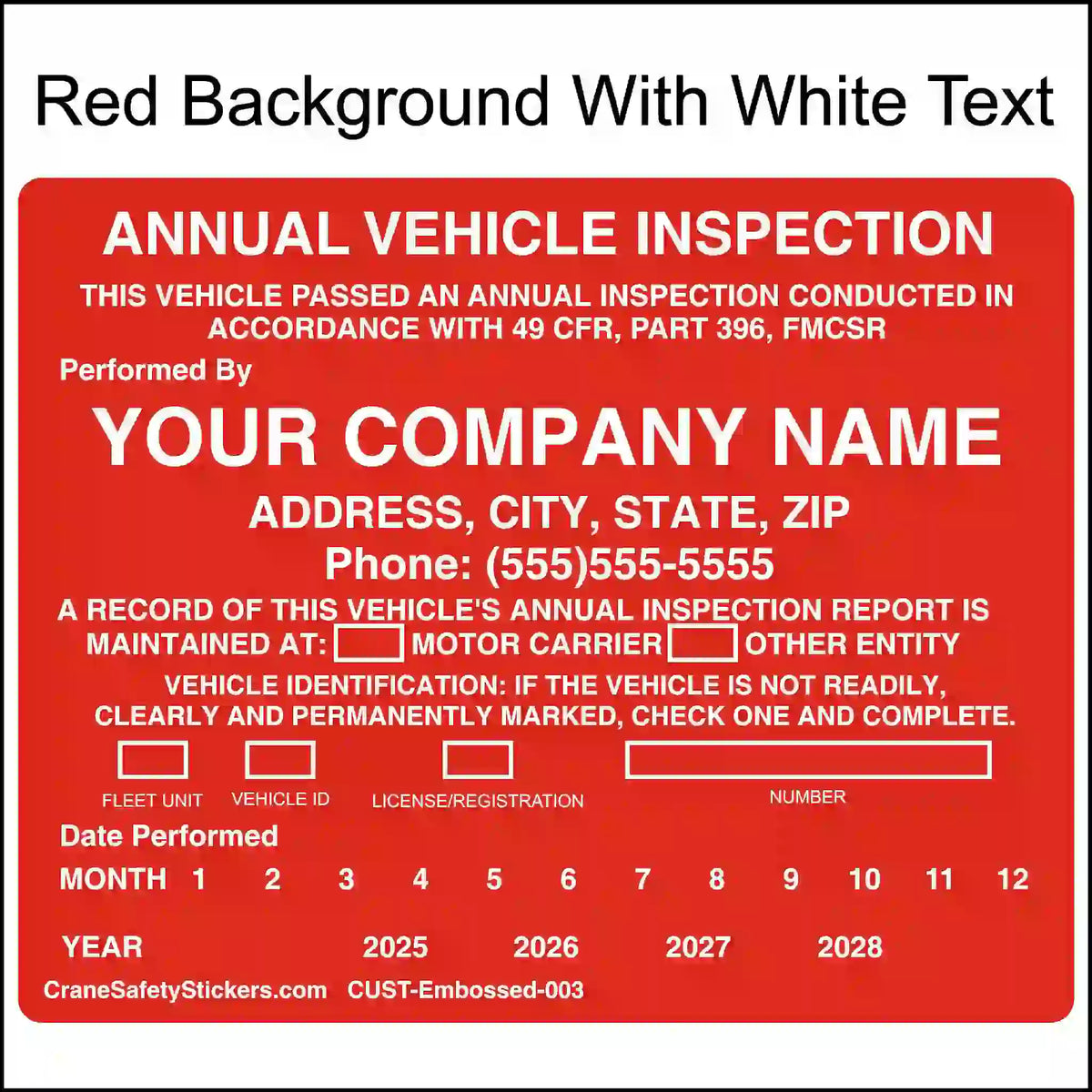 Red aluminum sticker for vehicle inspection