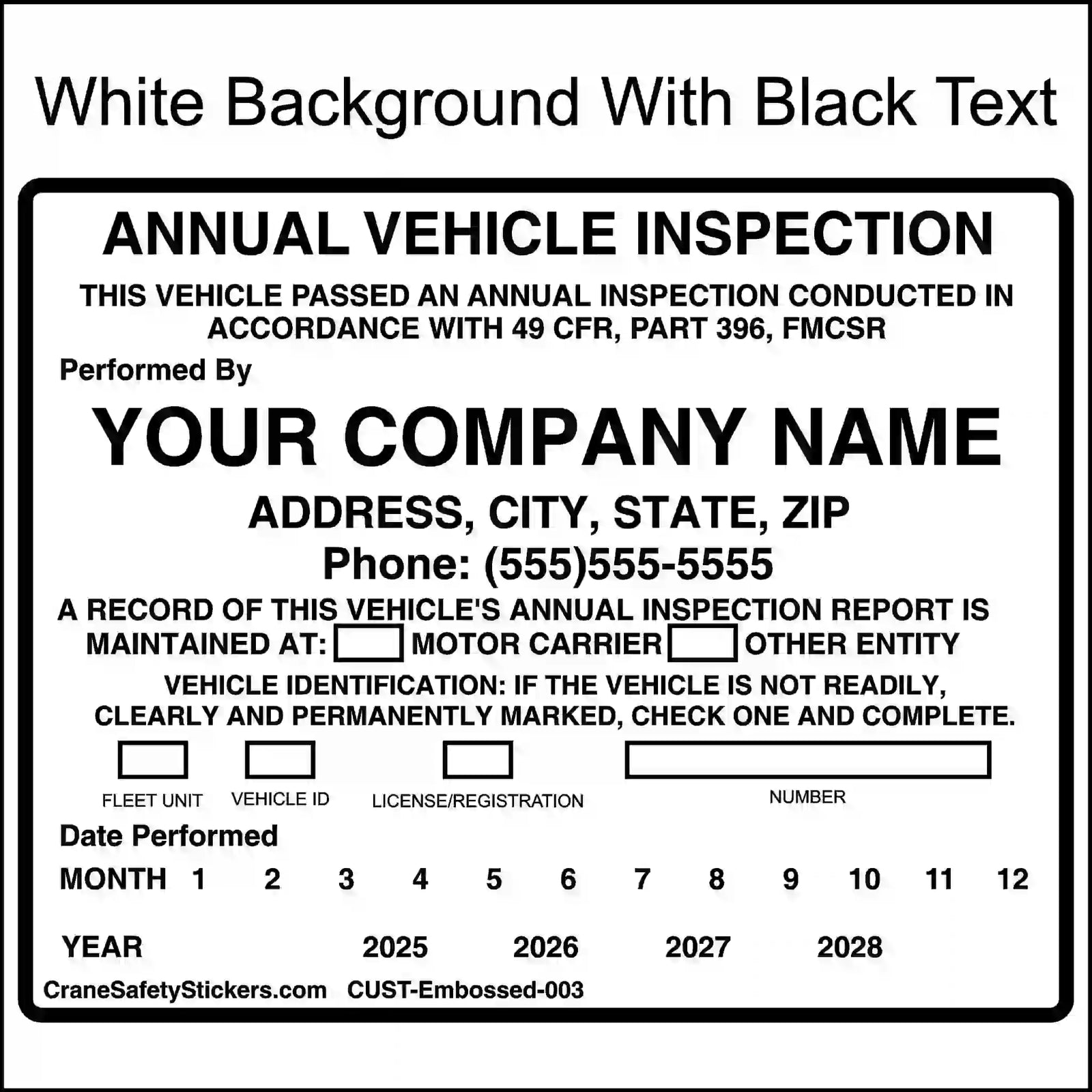 Aluminum sticker for vehicle inspection