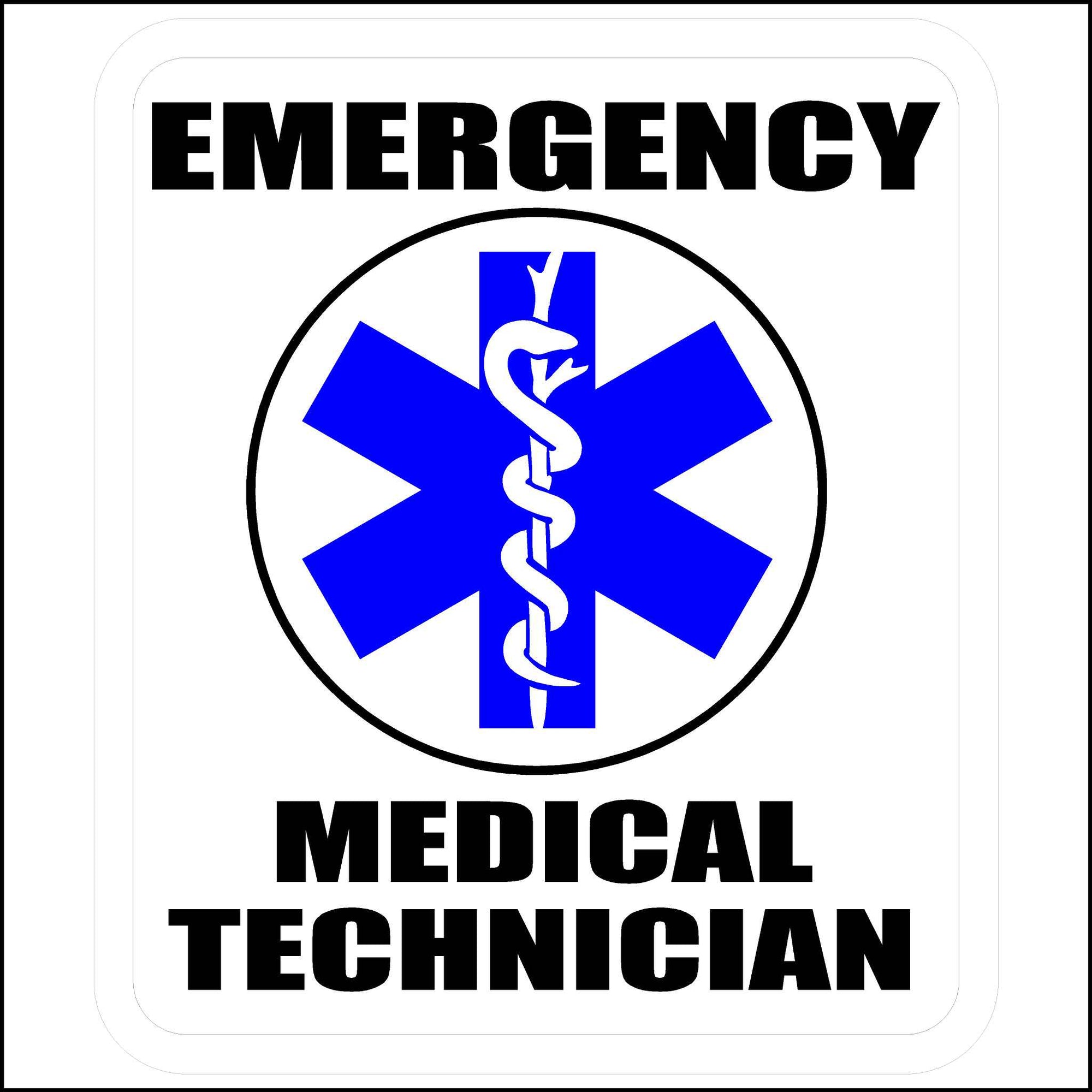 Blue, White, and Black Emergency Medical Technician Hard Hat Sticker.