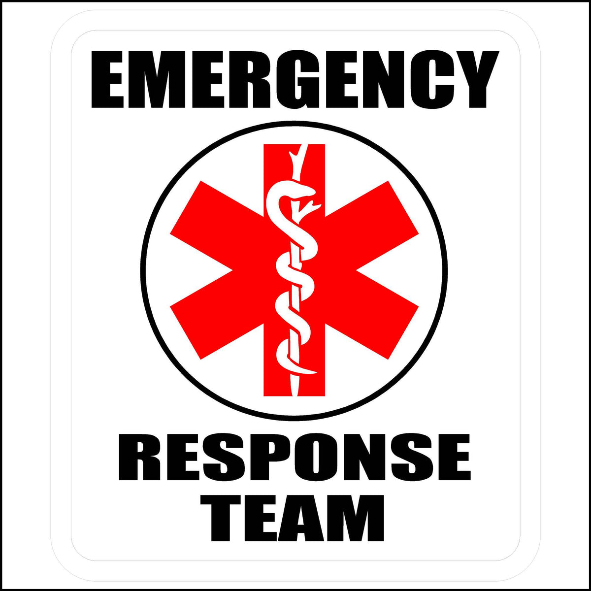 Red, White, and Black Emergency Response Team Hard Hat Decal.