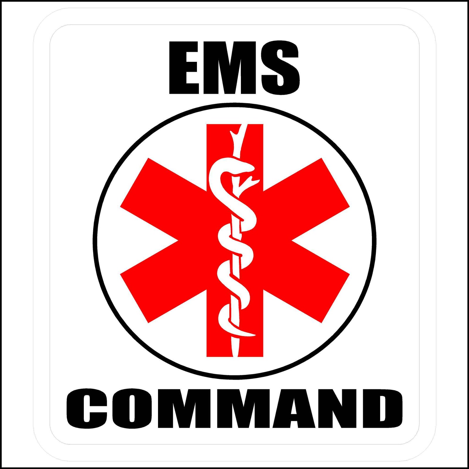 Red, Black, and White EMS Command Hard Hat Sticker.