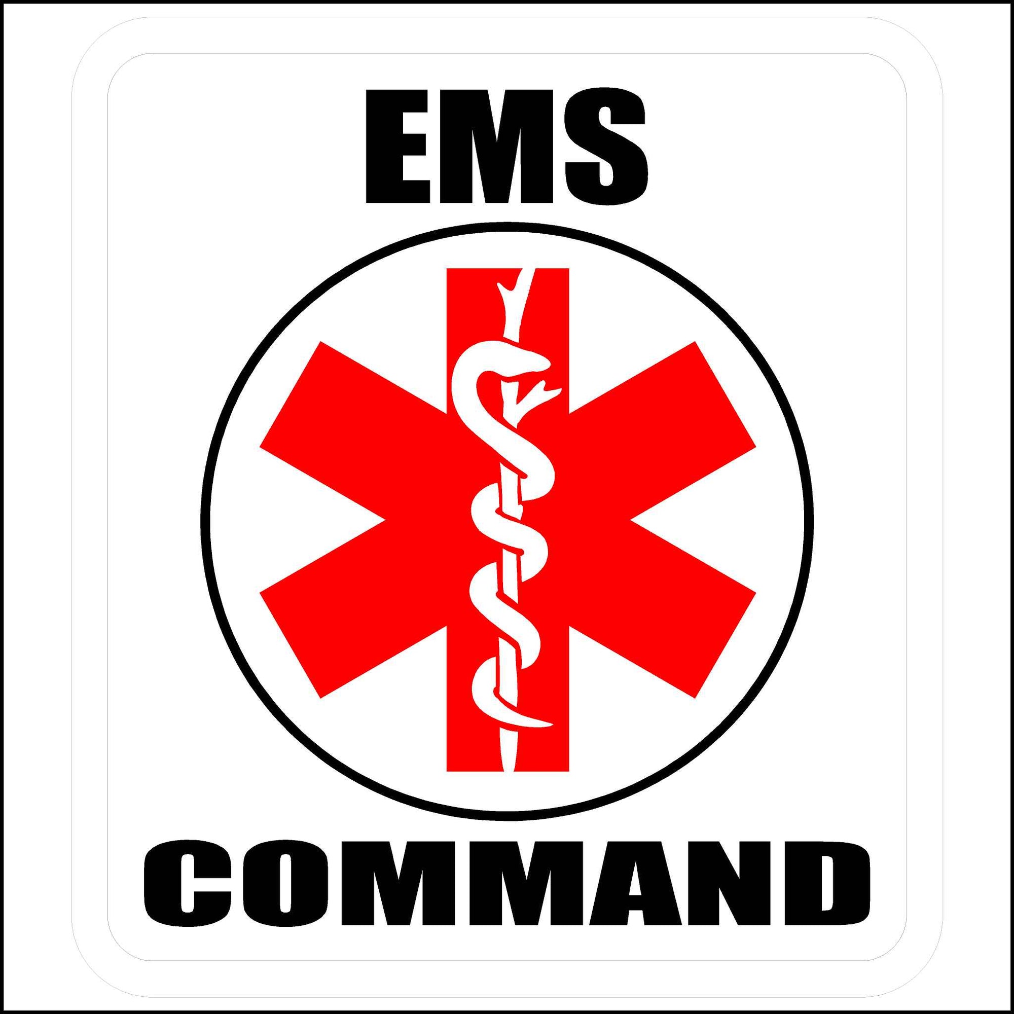 Red, Black, and White EMS Command Hard Hat Sticker.