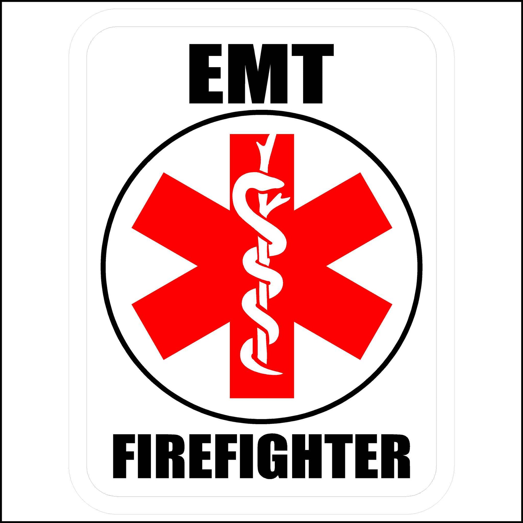 Red, white, and black EMT Firefighter Hard Hat Sticker.