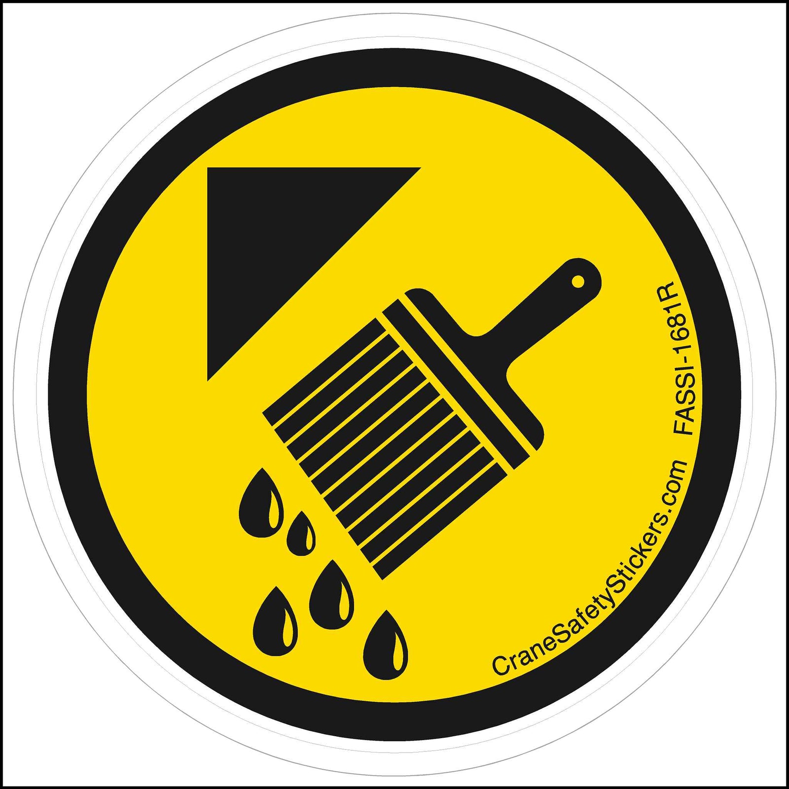 FASSI 1681 Grease Point Sticker. Printed in yellow and b lack with a brush and grease and arrow pointing.