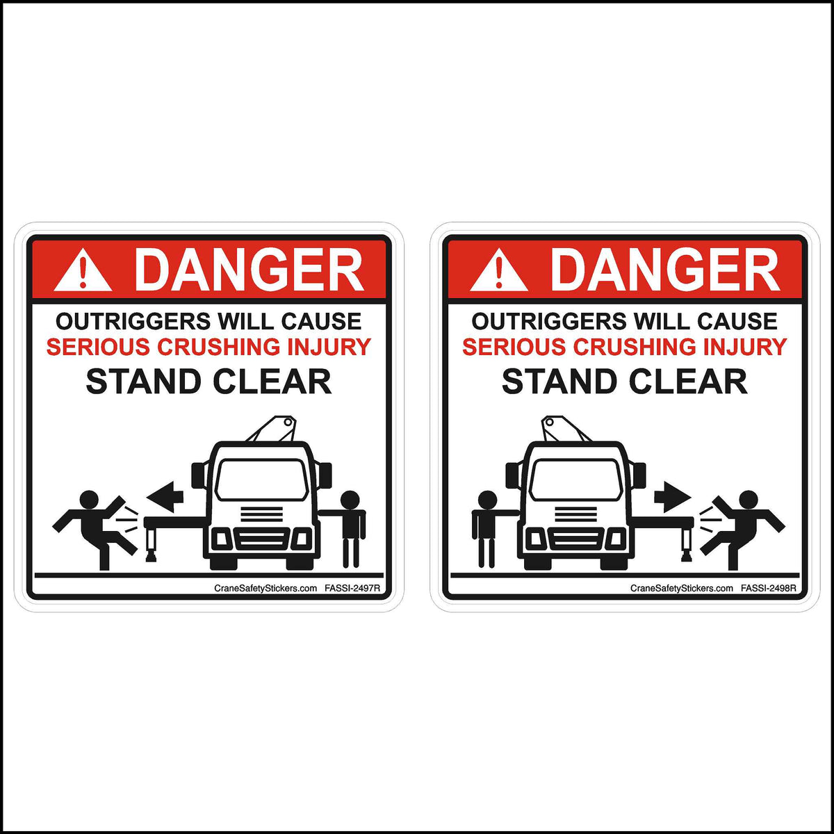 FASSI-2497 &amp; FASSI-2498 Outrigger Danger Crane Safety Sticker.