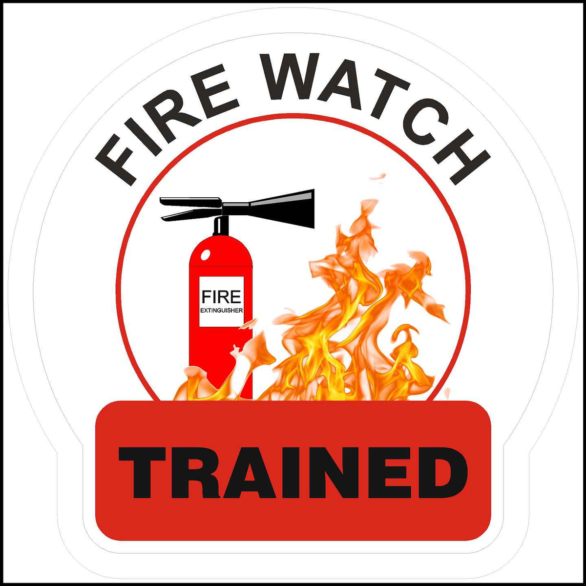 fire watched trained decal printed with a fire and fire extinguisher.