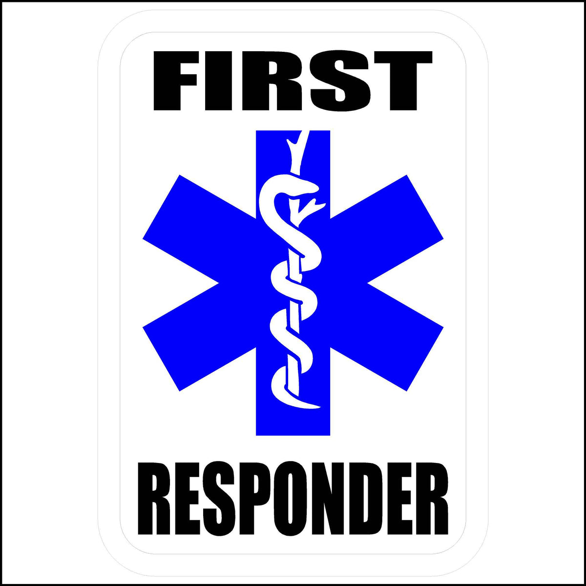 Black, White, and Blue in color First Responder Sticker.