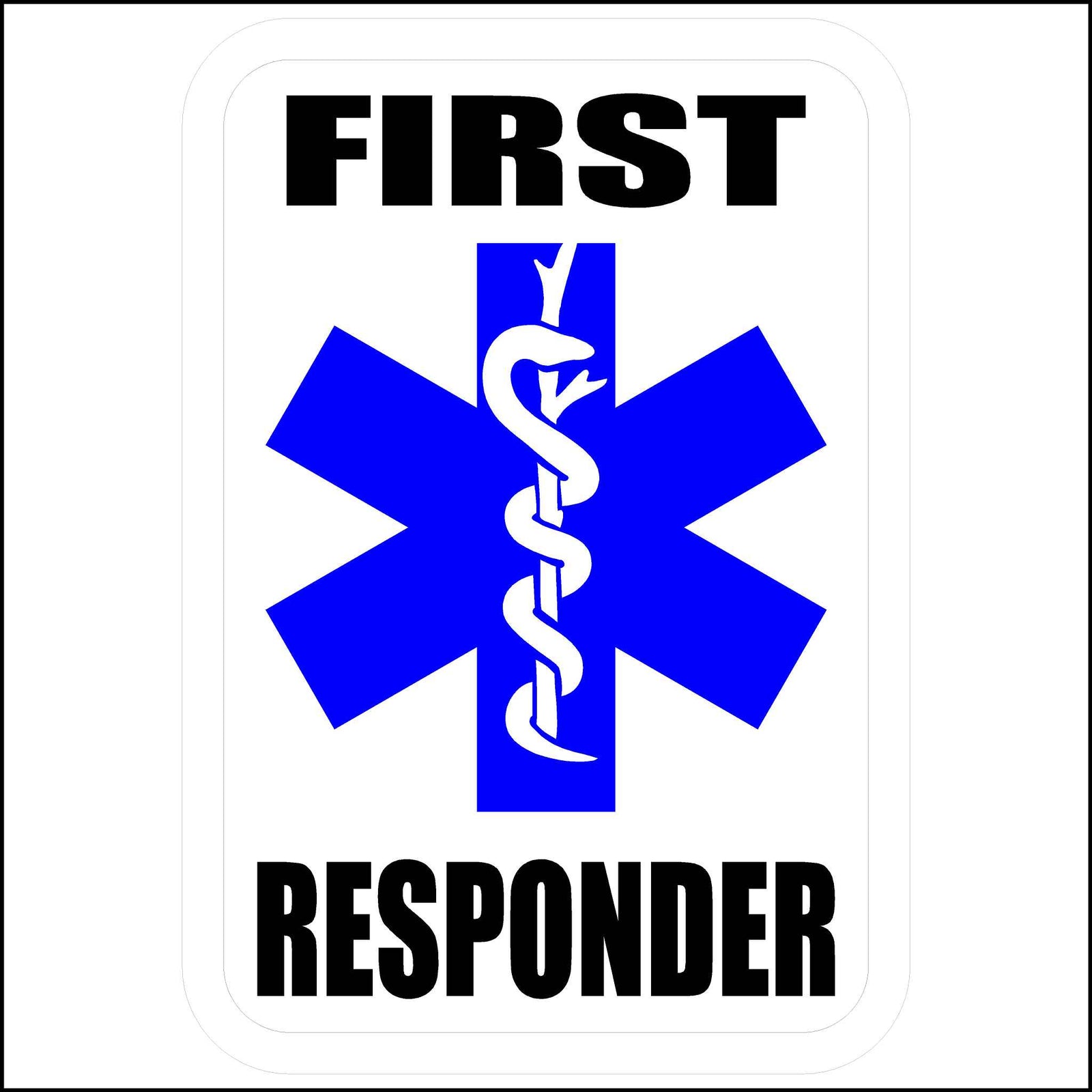Black, White, and Blue in color First Responder Sticker.