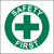 Green and white Safety first sticker.