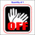Hands off Sticker. This Sticker Has a Black Background With White Hands and the Word off Printed in Red.