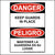 This Bilingual DANGER Keep Guards In Place English and Spanish Sticker is Printed With. DANGER Keep Guards In Place, PELIGRO MANTENER LA GUARDERA EN SU LUGAR.