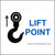  lift point sticker and label printed with a black crane hook and the words lift point in blue.