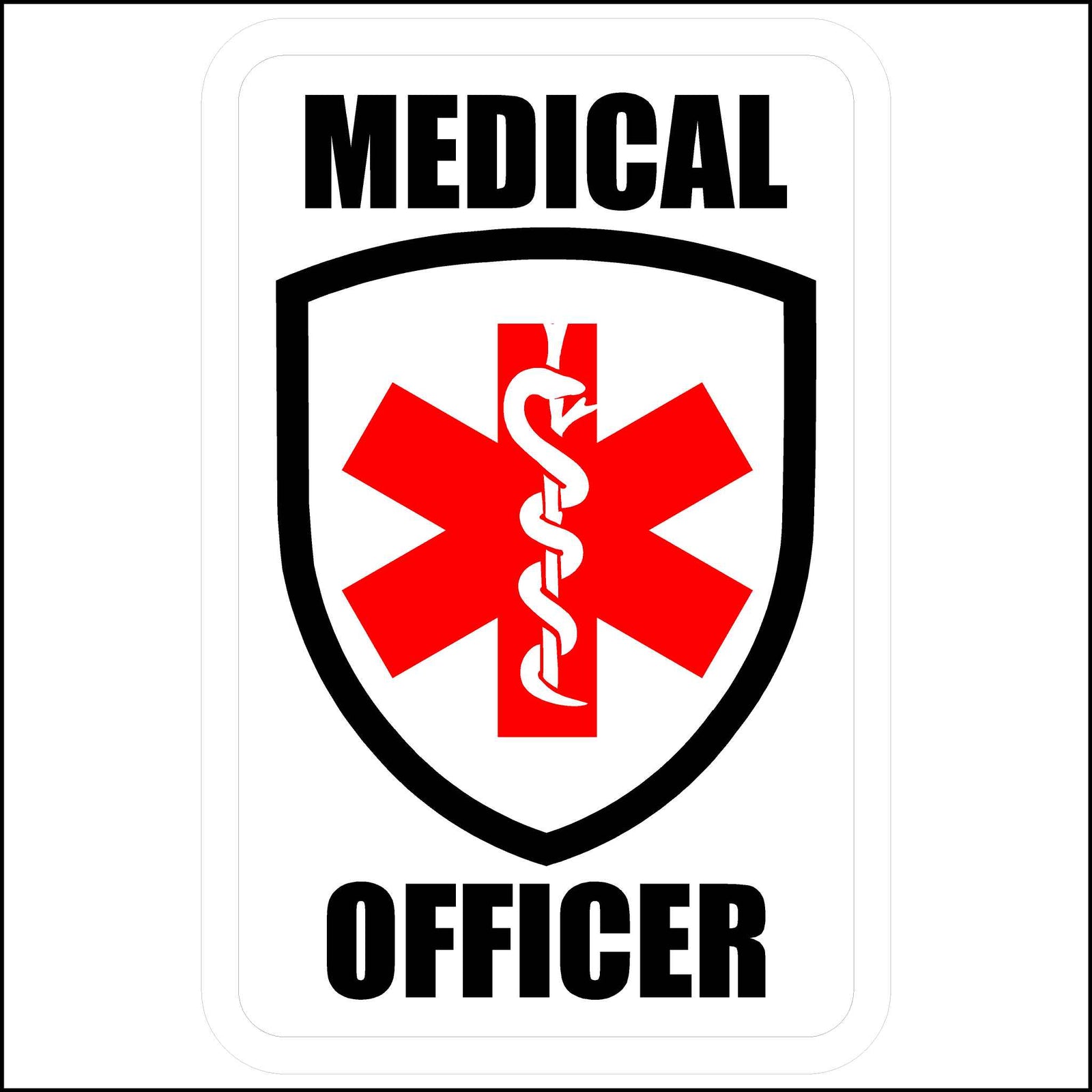 Red, White, and Black In Color Medical Officer Hard Hat Decal.