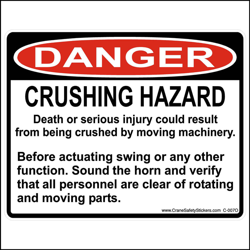 OSHA Sticker Crush Hazard Decal, Serious Injury From Moving Machinery