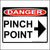 Red White and Black OSHA Pinch Point Sticker With An Arrow Pointing Right.