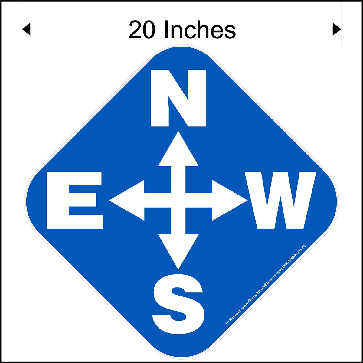Overhead directional crane decal with white lettering and blue background. Decal size is 20 inches square.