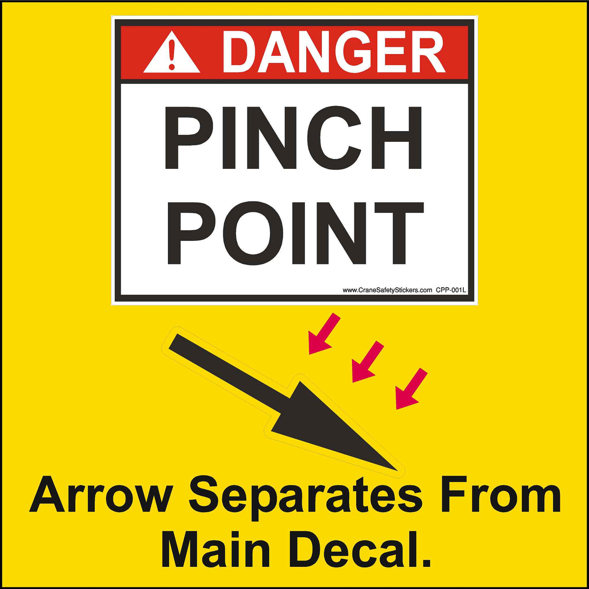 Pinch Point Decal showing the arrow detached and pointing in a different direction.