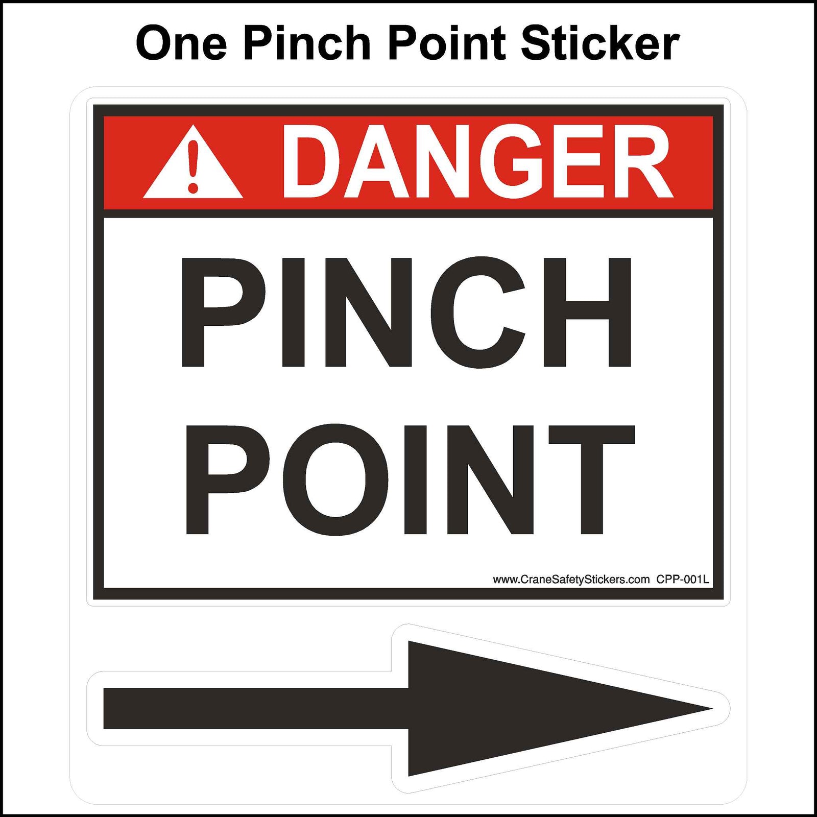 Pinch Point Decal Printed with a Red ANSI DANGER Header. The words Pinch Point are in black on a white background.