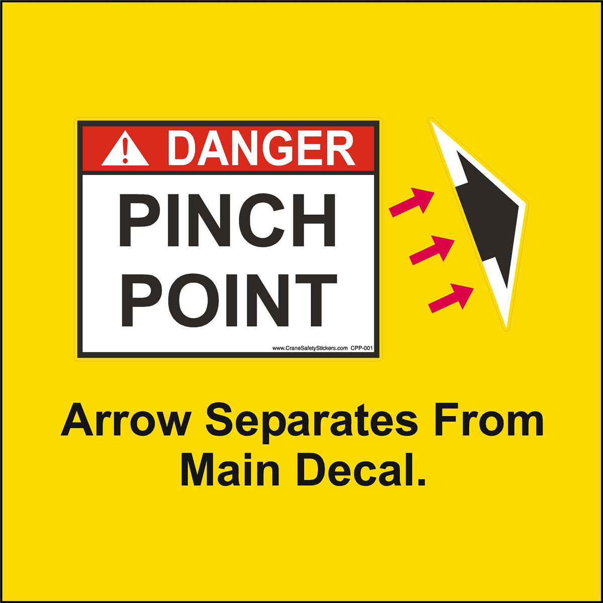 These Pinch Point Stickers have a separate arrow and this shows that you can place the arrow in any direction to reference the danger area.