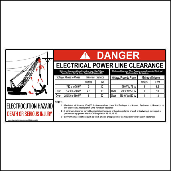 Canadian Crane Power Line Clearance Requirements Safety Sticker