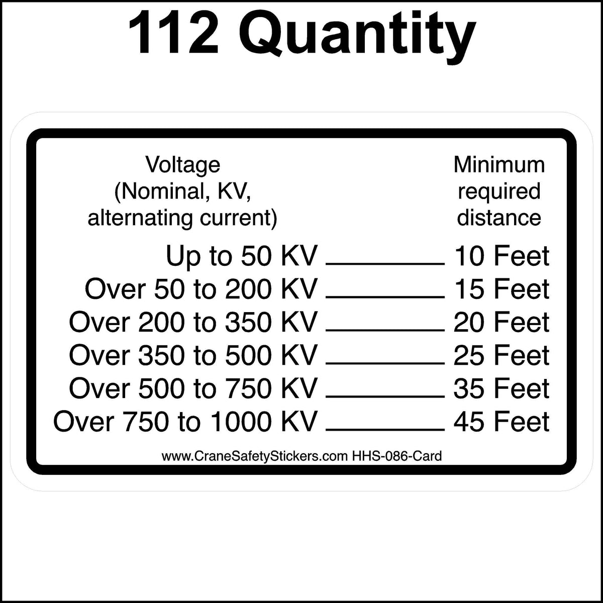 Powerline Clearance Requirements Card Sticker. 112 Quantity.