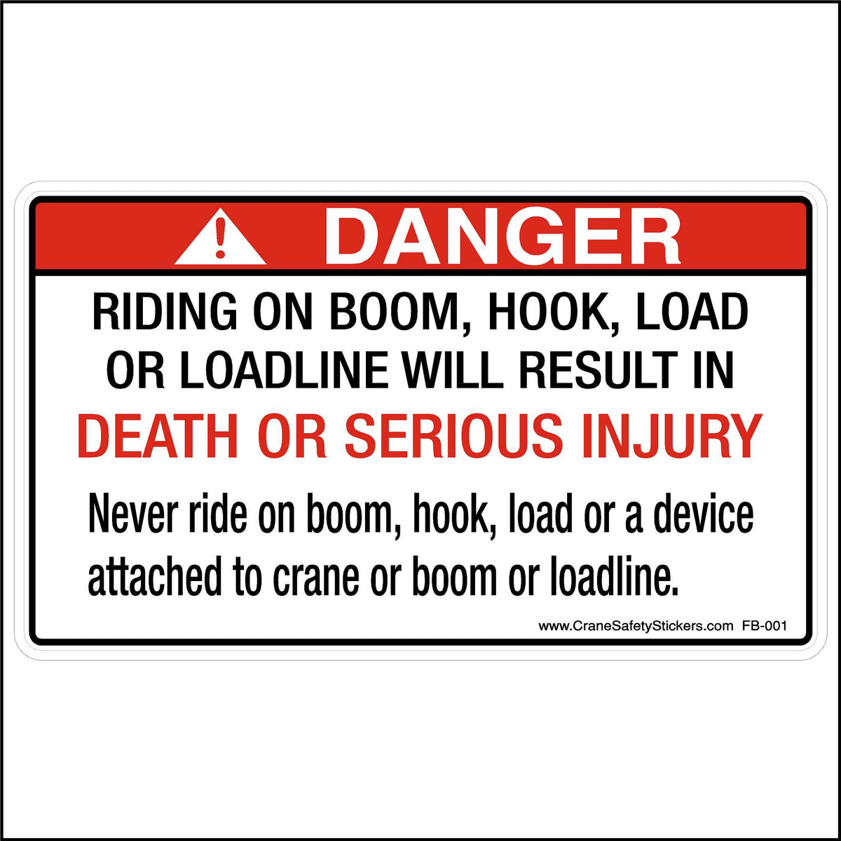 Falling Load Stickers Riding On Boom Hook Load Or Loadline Sticker