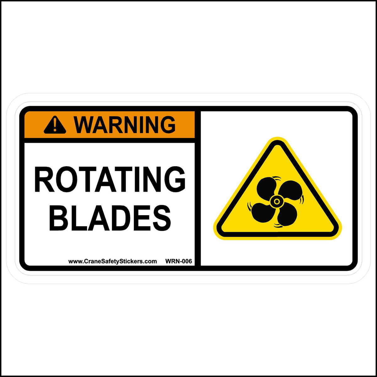 This Warning Rotating Blades Safety Sticker Is Printed With. WARNING Rotating Blades.