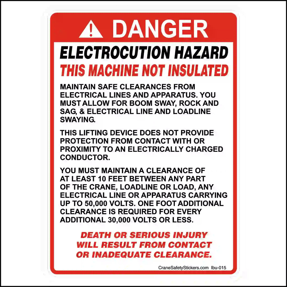 Safety sign warning about electrocution hazard with red border and black text.