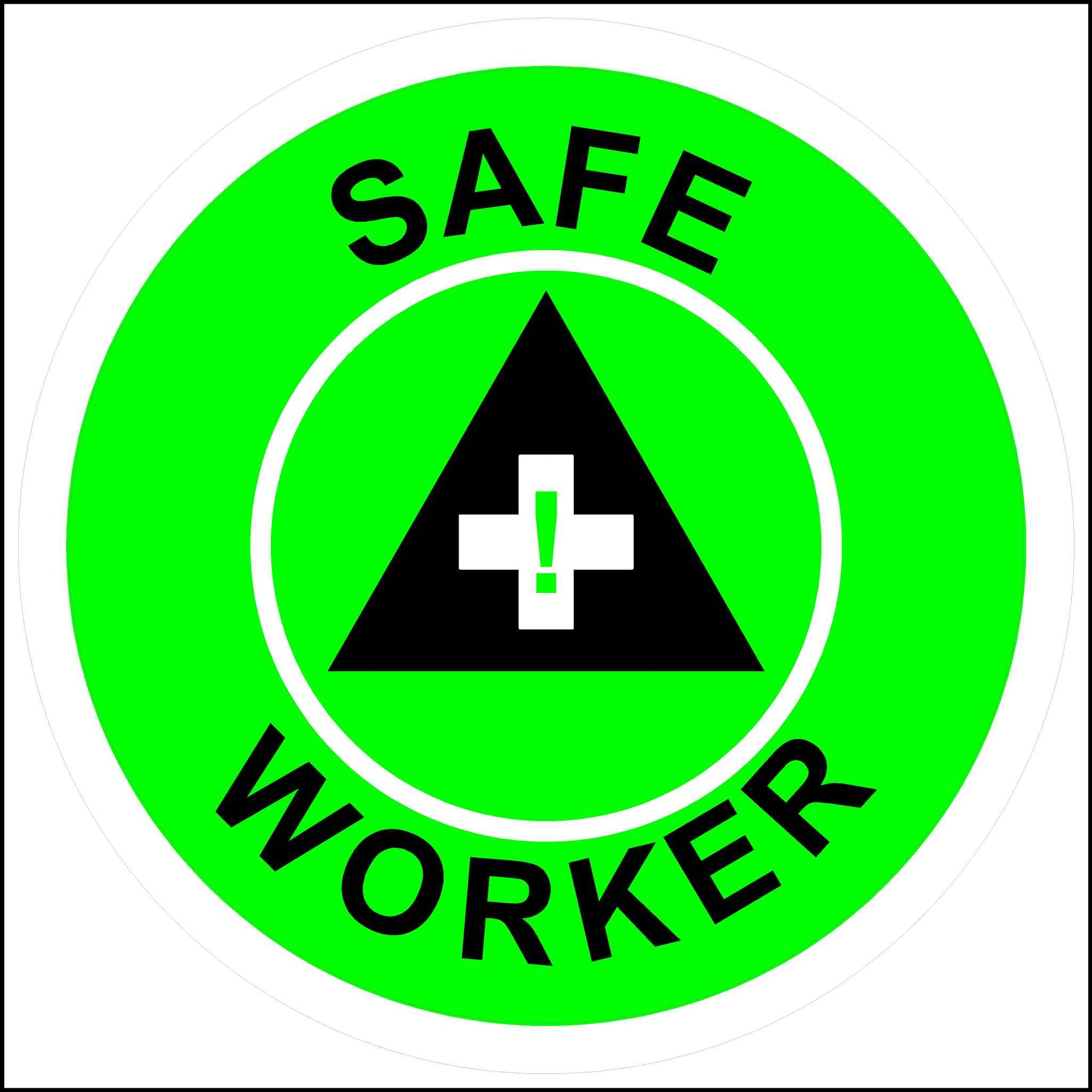 Safe worker hard had sticker printed in bright green and black