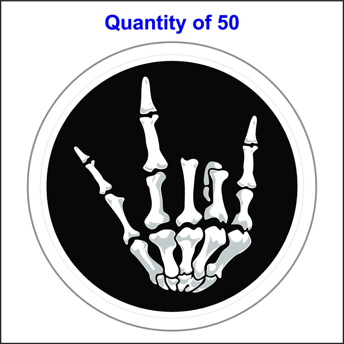 Skeleton Hand Rock on Stickers. 50 Quantity.