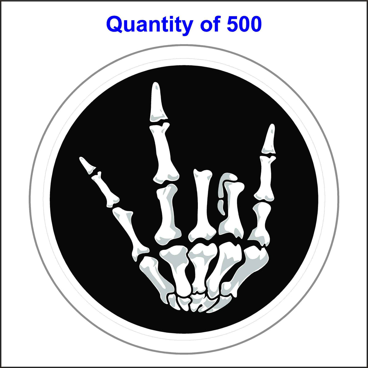 Skeleton Hand Rock on Stickers. 500 Quantity.