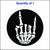 This Skeleton Rock on Hand Sticker Has a Skeleton Hand Giving the Rock on Symbol in a Black Background.