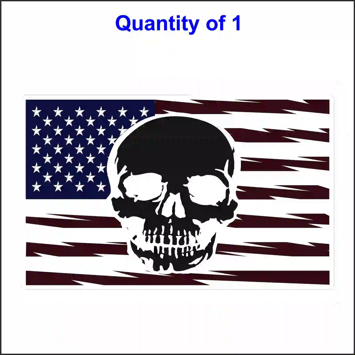 American flag with a skull design on a white background, labeled 'Quantity of 1'.