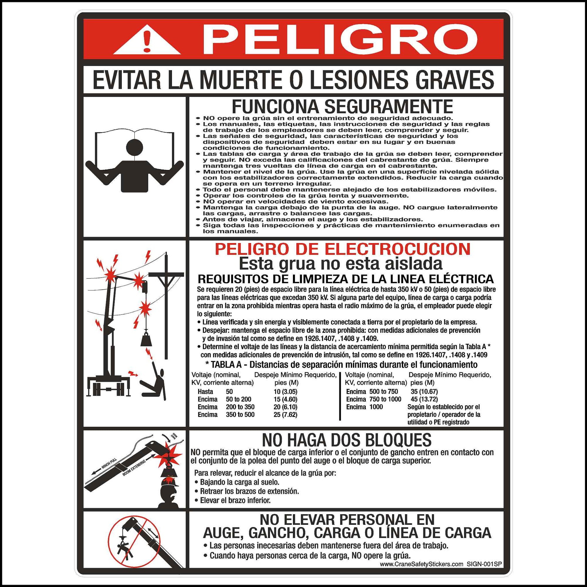 Spanish Boom Truck Safety Stickers Kit, Spanish Crane Safety Sticker Kit