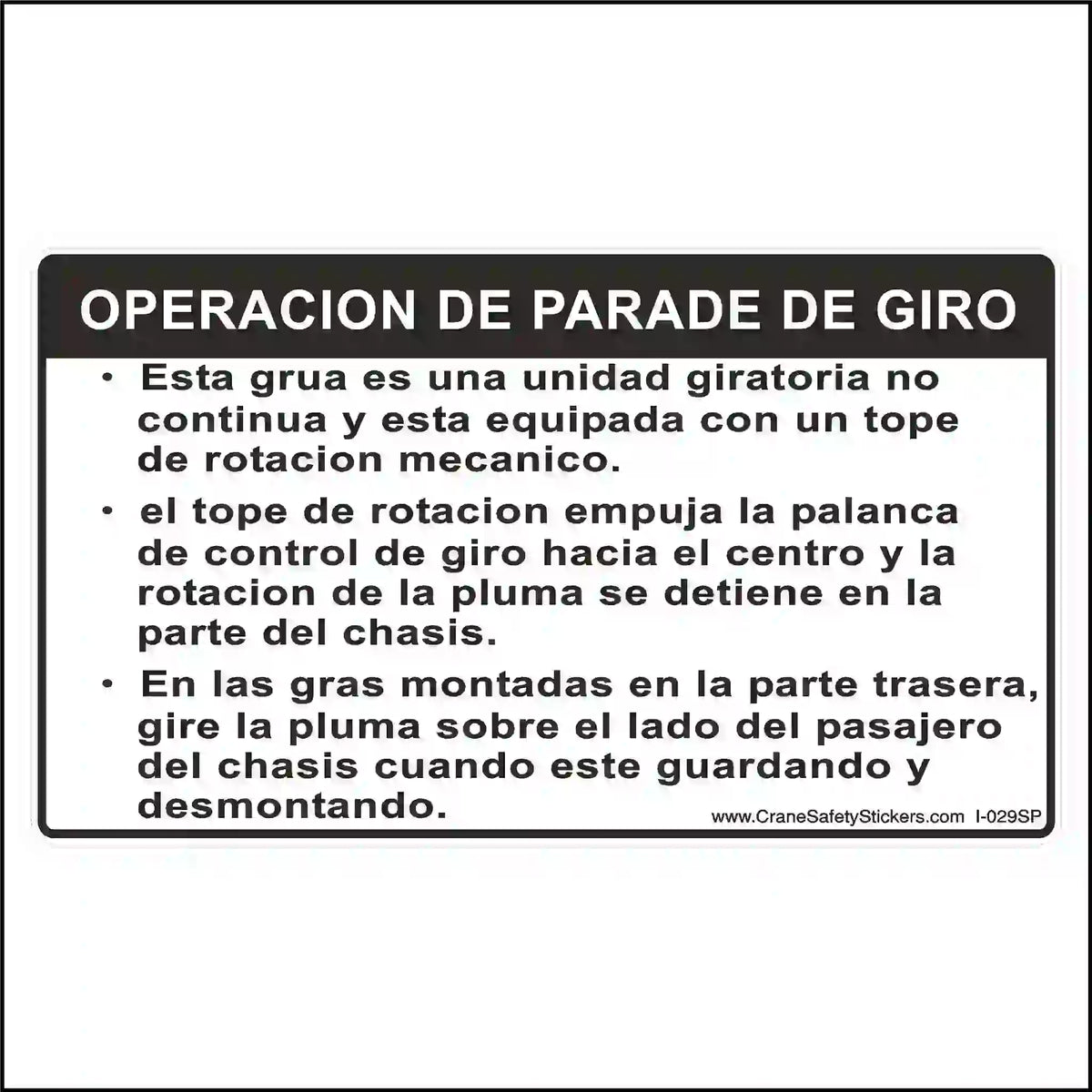 Spanish crane turn stop operation labels