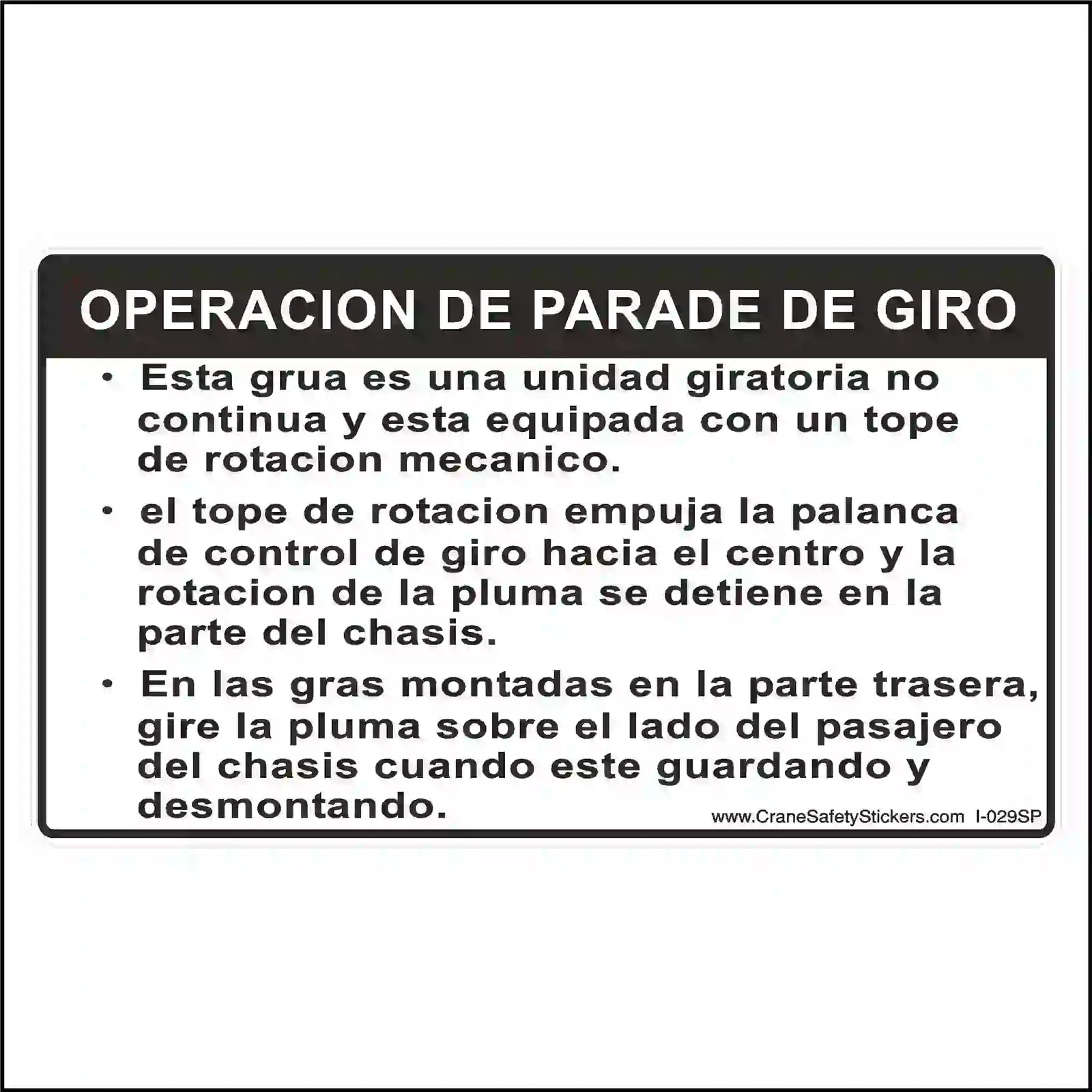 Spanish crane turn stop operation labels