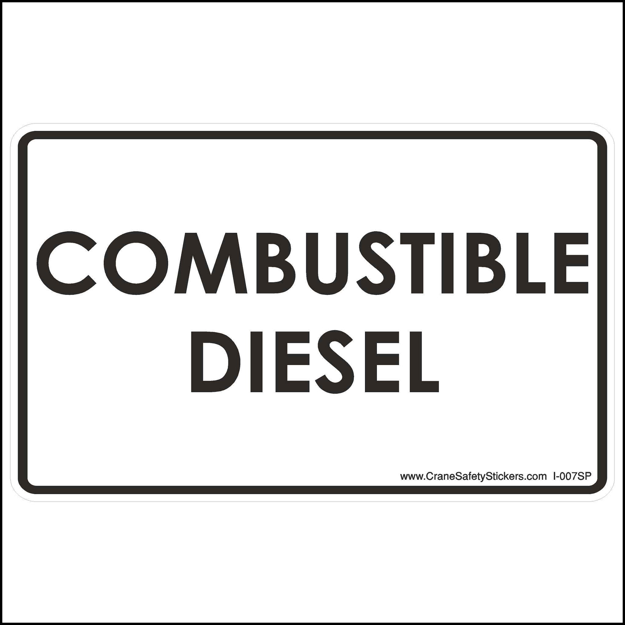 Spanish Diesel Fuel Sticker, printed with "COMBUSTIBLE DIESEL". letters are printed in black on a white background. 