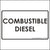 Spanish Diesel Fuel Sticker, printed with "COMBUSTIBLE DIESEL". letters are printed in black on a white background. 