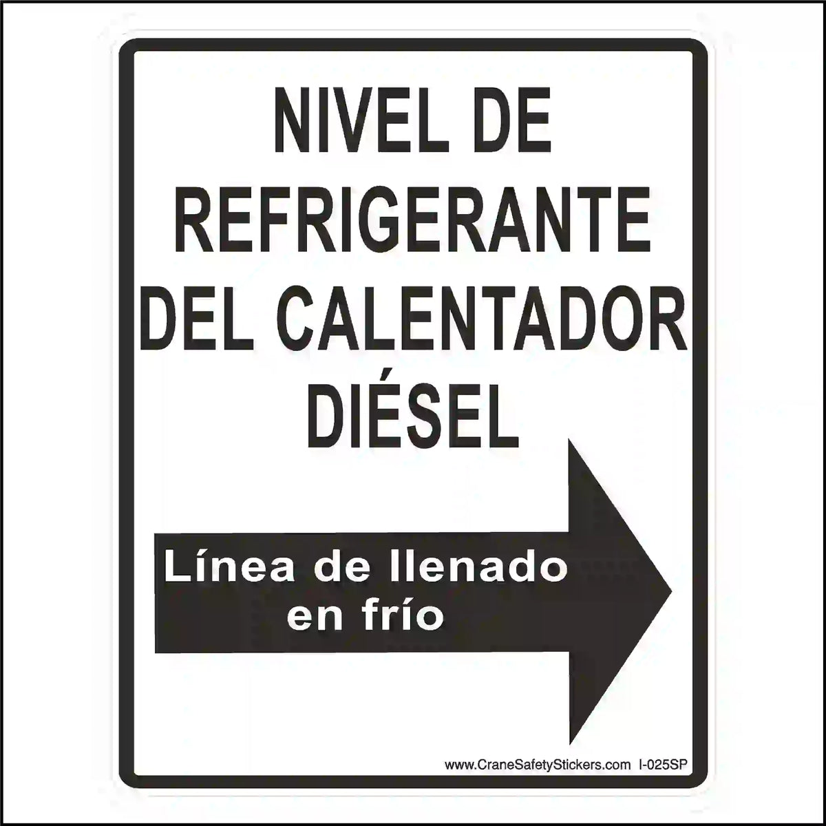Spanish diesel heater coolant level label with a right-pointing cold fill line arrow, printed in black and white.