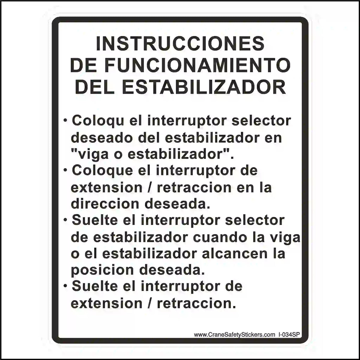 Instructions for stabilizer operation in Spanish on a white background