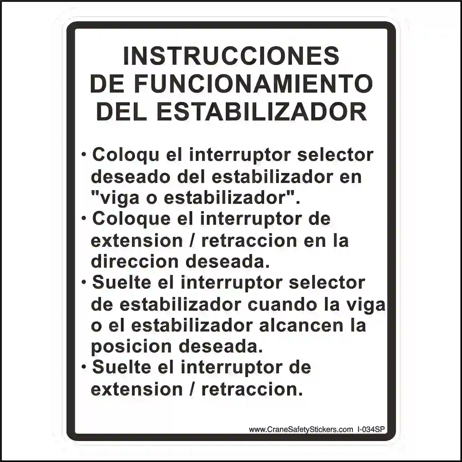 Instructions for stabilizer operation in Spanish on a white background