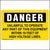 This Danger, Unlawful to Operate Any Part of This Equipment Within 10 Feet of High Voltage Lines Sticker is printed with a yellow background, black lettering and has a black square with the word DANGER is white print.