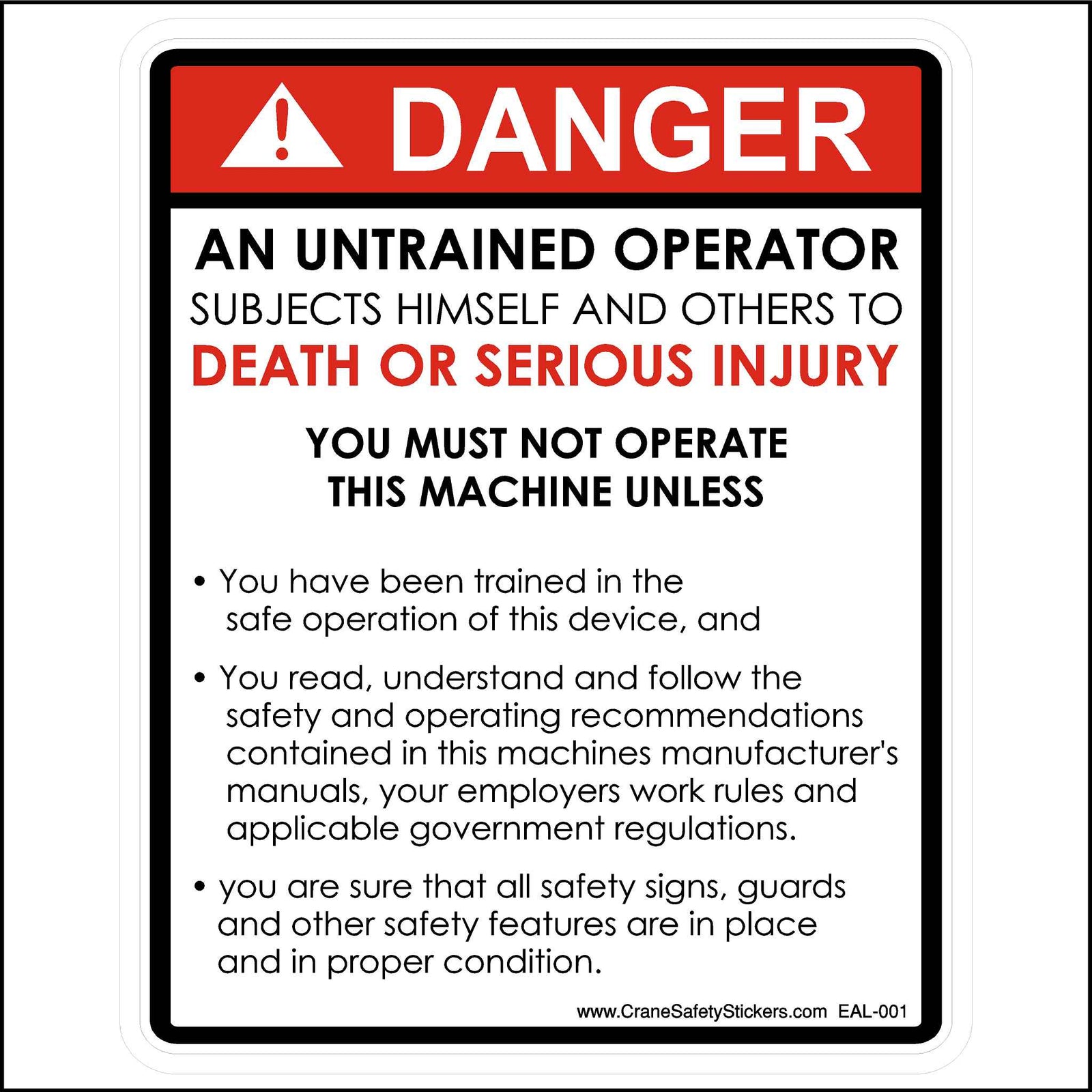 Operator Assault Sticker Crane Safety Stickers Tagged