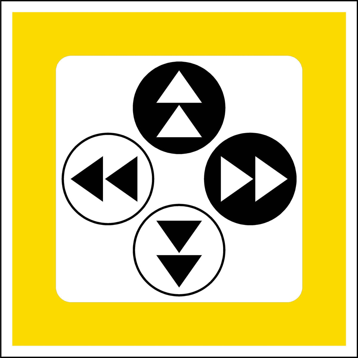 A yellow square representing the crane beam with a white square sticker inside. The white square contains four directional arrows: up, down, left, and right.